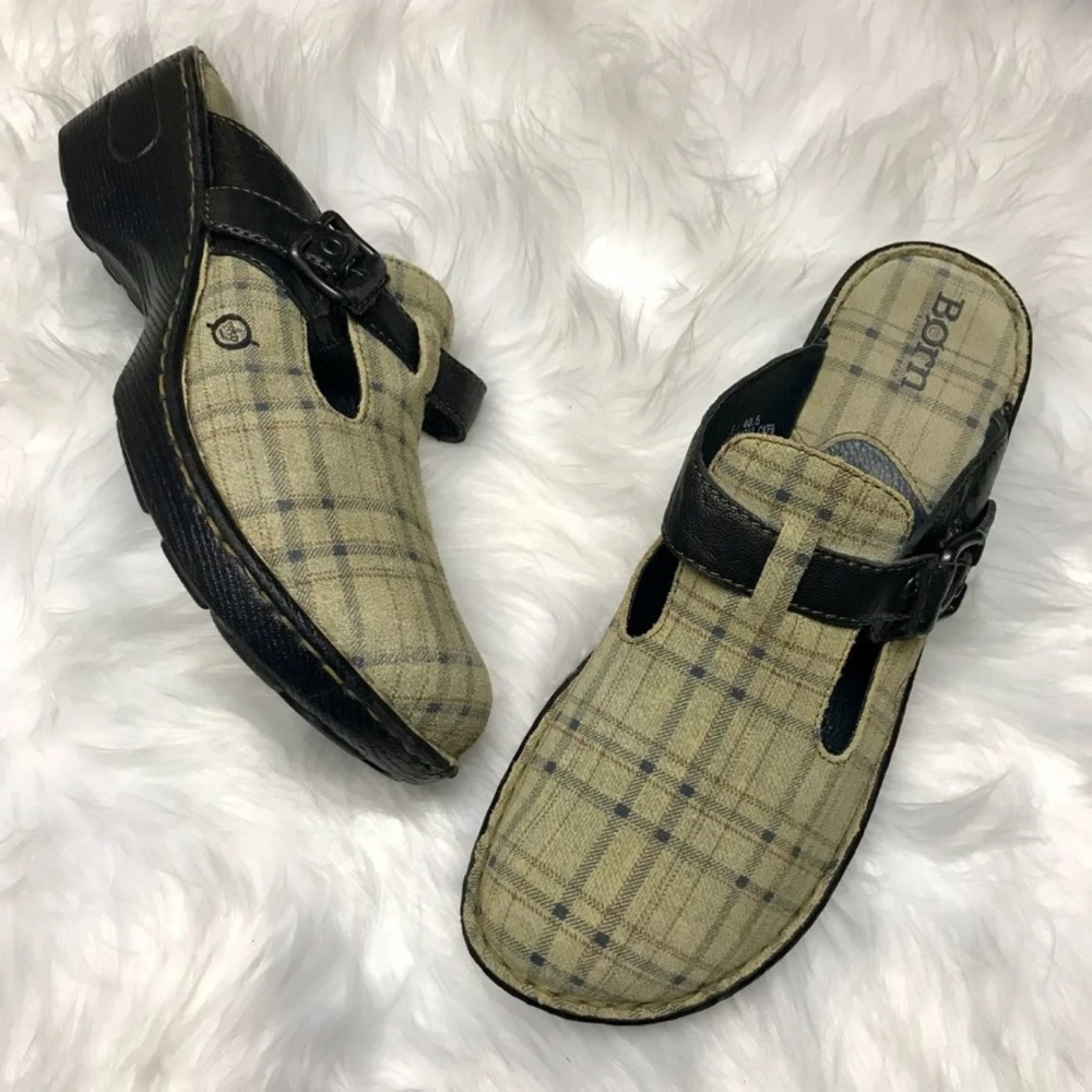 Born Della Plaid Slip on Clogs Size 9.5 - Picture 2 of 6